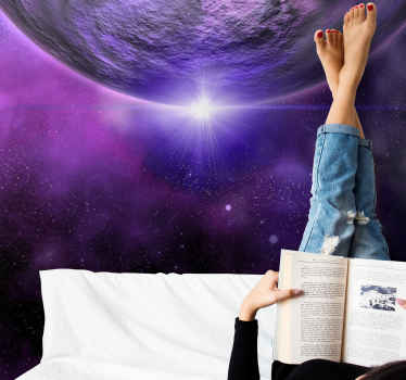 행성 벽 벽화가 있는 보라색 공간 - TenStickers