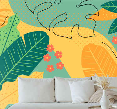 Modern orange leaves wall mural - TenStickers