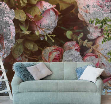 Roses with broken cement effect wall mural - TenStickers
