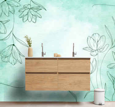 Fotomural flores Textura de acuarela verde con plantas - TenVinilo