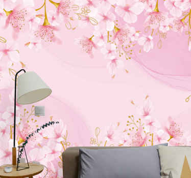 ヴィンテージ水彩桜の壁画 - TENSTICKERS