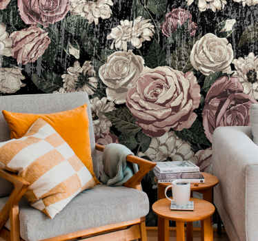 Painting style plants with vintage look mural - TenStickers