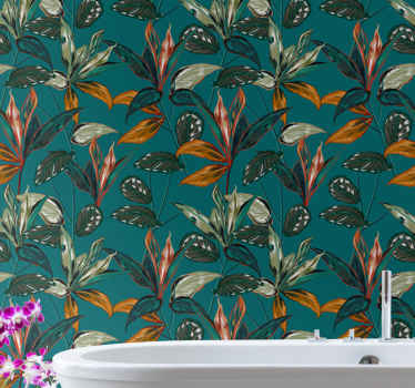 Tropical plants over a teal background mural - TenStickers