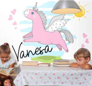Pink unicorn in cloud custom wall mural - TenStickers
