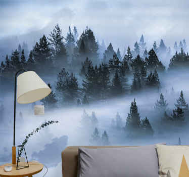Pines and clouds Mountain wall mural - TenStickers