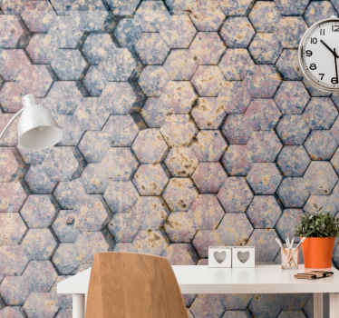 Hexagon block industrial pattern 3D Wall Mural - TenStickers