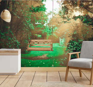 Wooden swing cottage views nature wall mural - TenStickers