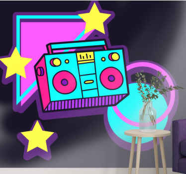 80s style colorful boombox vintage wall mural - TenStickers