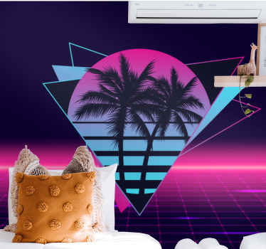 Vaporwave 스타일의 야자수 빈티지 벽 벽화 - TenStickers