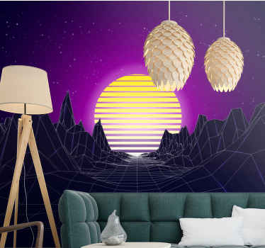 Abstract wall mural geometric mountain sunset - TenStickers