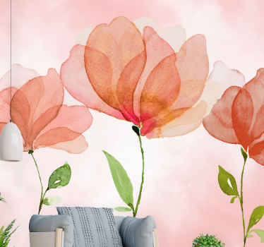 "Glamour style" pink poppies Poppy Wall Mural - TenStickers