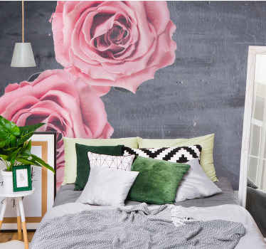 Mural de pared flores detalle de rosas rosas - TenVinilo