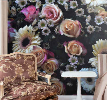 Zidni mural u elegantnom stilu s velikim cvijećem - TenStickers