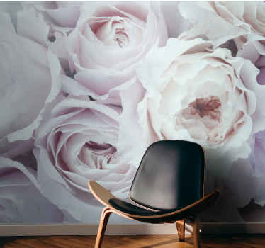 Papier peint mural roses élégant romantique blanc et rose - TenStickers