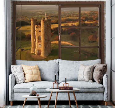 Apus de soare cu peisaj de castel fototapet 3d - TenStickers