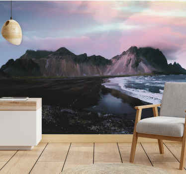 Beautiful purple sunset Mountain wall mural - TenStickers