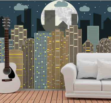 City night moonlight living room wall mural - TenStickers