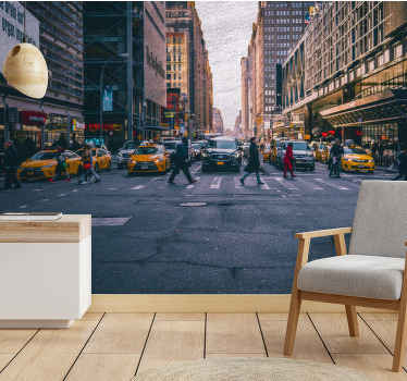 Mural para salón Paisaje urbano con gente - TenVinilo