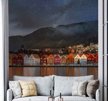 Hus på kysten av norge fototapet innsjø - Tenstickers