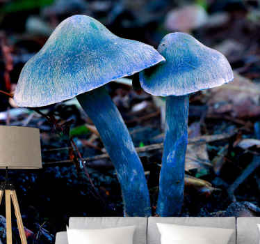 Mavi mantarlar ve yapraklar doğa duvar kağıdı - TenStickers