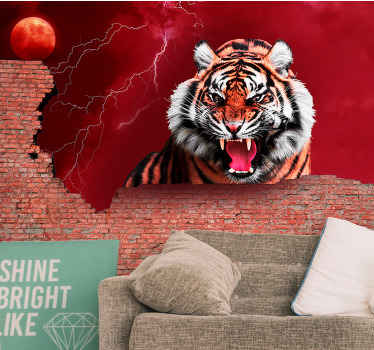 Fotomural imitación ladrillo Pared de ladrillo con tigre - TenVinilo