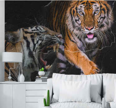 레트로 호랑이 3d 벽화 - TenStickers