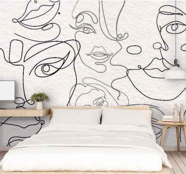 Fotomural habitación matrimonio Caras minimalistas lineart - TenVinilo