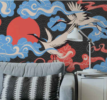 "Japandi" colorful birds pattern  wall mural - TenStickers