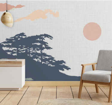 Japandi white artistic forest wall mural - TenStickers