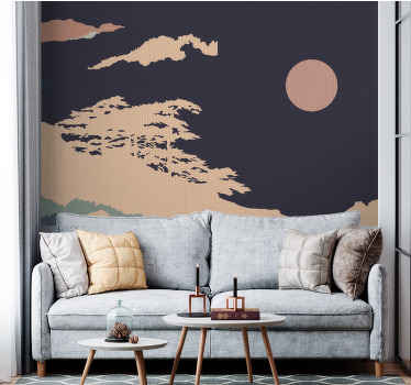 "Japandi style" dark artistic forest wall mural - TenStickers