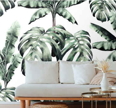 Sulu boya tropikal yapraklar doğa duvar kağıdı - TenStickers