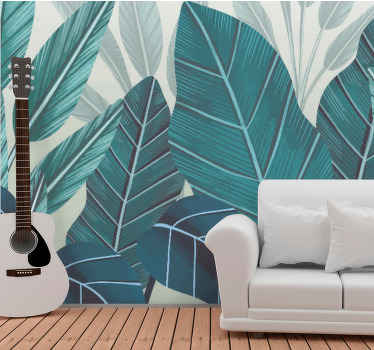 3d ακουαρέλα τροπικά φύλλα φύση τοίχο - TenStickers