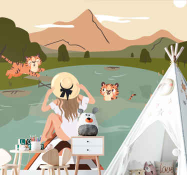 Menina e tigres animais da selva crianças murais de parede - TenStickers