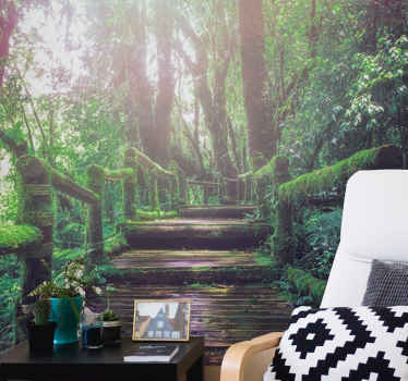Prekrasne stepenice od zelene mahovine šumski zidni mural - TenStickers
