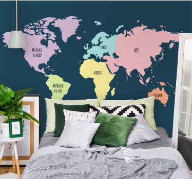 Papier peint mural carte du monde Continents couleurs pastel fr - TenStickers