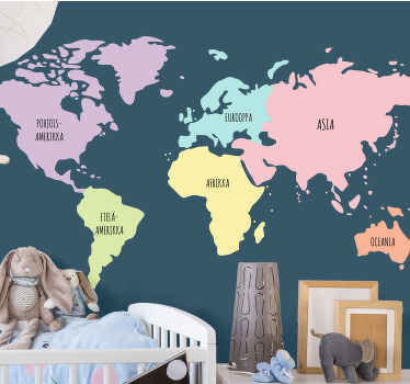 Maanosat pastellivärit fi valokuvatapetti maailmankartta - Tenstickers