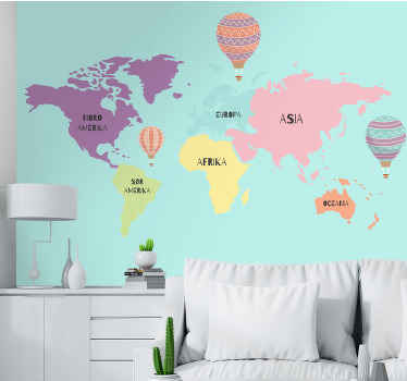Nordisk kartografi med luftballonger fototapet verdenskart - Tenstickers
