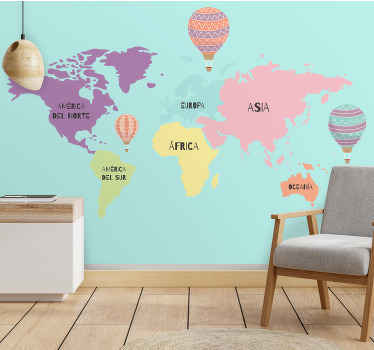 Mural mapamundi Nórdico con airballoons es - TenVinilo