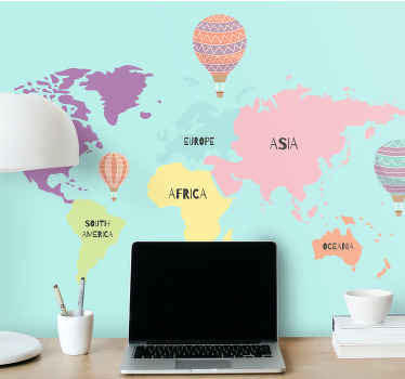 Nordic with airballons EN world map mural - TenStickers