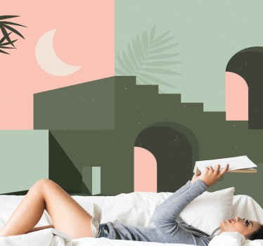 Fototapeta v obývacím pokoji v růžové a tyrkysové podobě - TenStickers