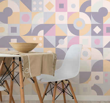 초록 벽 벽화 기하학적 파스텔 패턴 - TenStickers