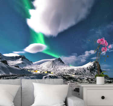 노르웨이 산 벽 벽화의 오로라 - TenStickers