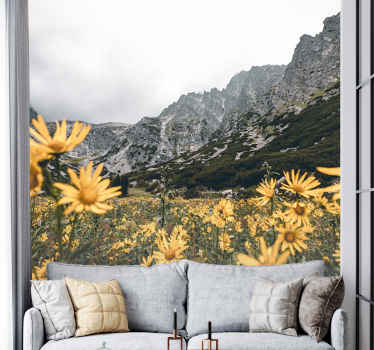 Beautiful field with river Mountain wall mural - TenStickers