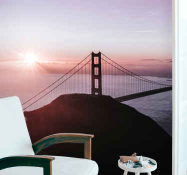 Fotomural lago Puente arboles atardecer - TenVinilo