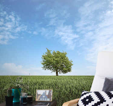 Fotomural naturaleza árboles y campos verdes lisos - TenVinilo
