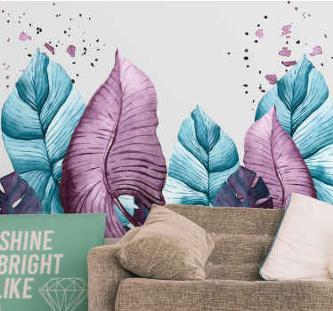 Fototapete Wohnzimmer Bunte tropische blätter im tie-dye-stil - TenStickers