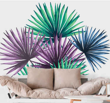Mural para salón Acuarela tie dye hojas de palmera - TenVinilo