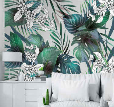 Tropické listy vzor obývací pokoj fototapeta - TenStickers