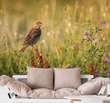 Fotomural animale Pájaro en el campo de flores - TenVinilo
