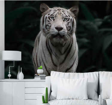 Uhkaava valkoinen tiikeri Muut eläimet valokuvatapetti - Tenstickers